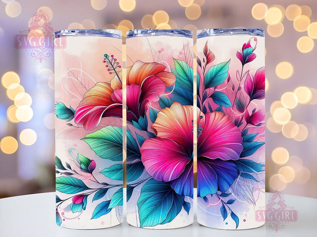Orchid Tumbler Wrap 20oz Neon Flowers PNG Sublimation Design Instant Digital Download Sublimation SvggirlplusArt 