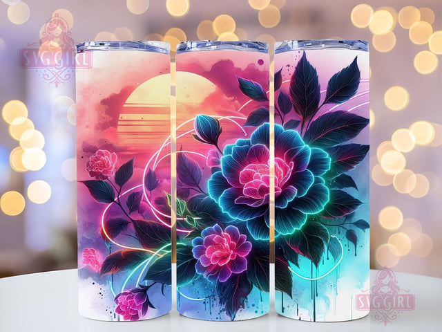 Orchid Tumbler Wrap 20oz Neon Flowers PNG Sublimation Design Instant Digital Download Sublimation SvggirlplusArt 