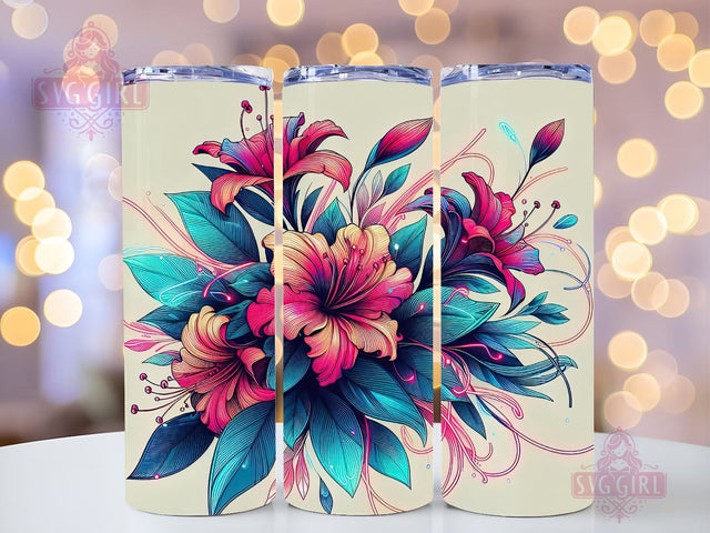 Orchid Tumbler Wrap 20oz Neon Flowers PNG Sublimation Design Instant Digital Download Sublimation SvggirlplusArt 