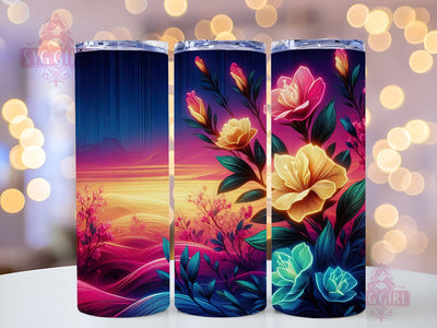 Orchid Tumbler Wrap 20oz Neon Flowers PNG Sublimation Design Instant Digital Download Sublimation SvggirlplusArt 