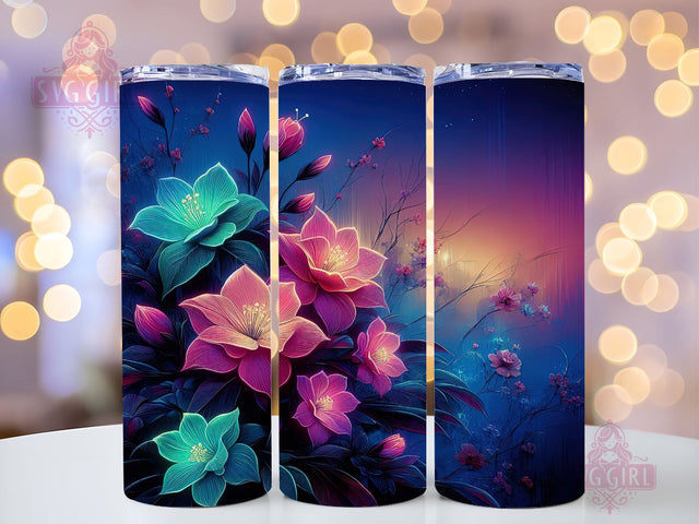 Orchid Tumbler Wrap 20oz Neon Flowers PNG Sublimation Design Instant Digital Download Sublimation SvggirlplusArt 