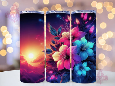 Orchid Tumbler Wrap 20oz Neon Flowers PNG Sublimation Design Instant Digital Download Sublimation SvggirlplusArt 
