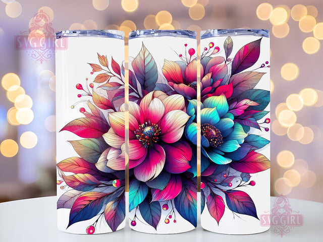 Orchid Tumbler Wrap 20oz Neon Flowers PNG Sublimation Design Instant Digital Download Sublimation SvggirlplusArt 