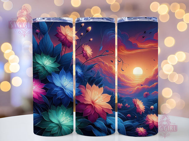 Orchid Tumbler Wrap 20oz Neon Flowers PNG Sublimation Design Instant Digital Download Sublimation SvggirlplusArt 