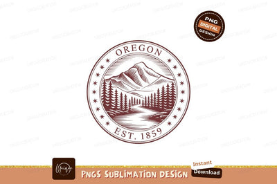 Oregon mountain river forest emblem image Sublimation Designangry 