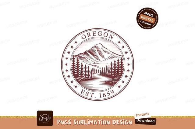 Oregon mountain river forest emblem image Sublimation Designangry 