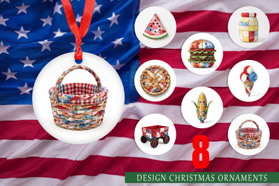 Ornament 4th July Picnic Patchwork Watercolor Sublimation artnoy 