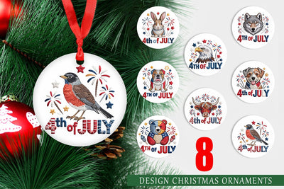 Ornament 4th of July Embroidery Animal Sublimation artnoy 