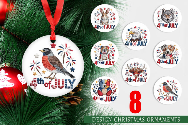 Ornament 4th of July Embroidery Animal Sublimation artnoy 
