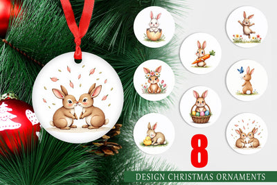 Ornament Adorable Fluffy Easter Bunnies Watercolor Sublimation artnoy 