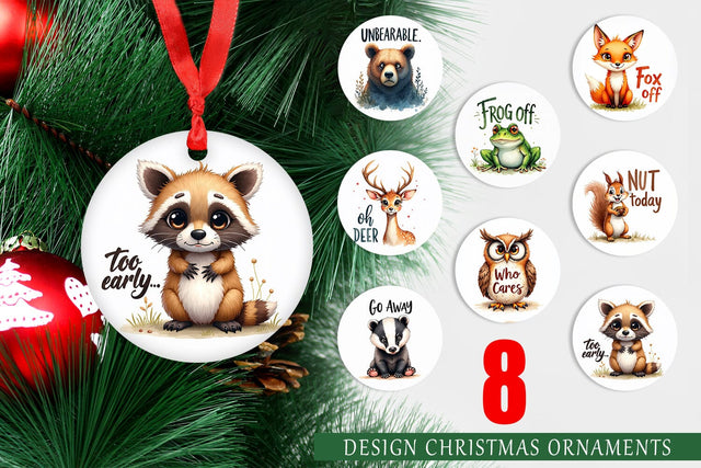 Ornament Angry Forest Animal Watercolor Art Sublimation artnoy 