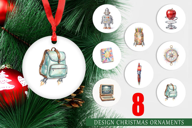 Ornament Atomic Age School Supplies Watercolor Sublimation artnoy 