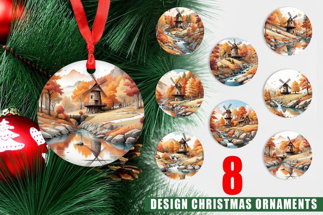 Ornament Autumn Windmill Landscape Sublimation artnoy 