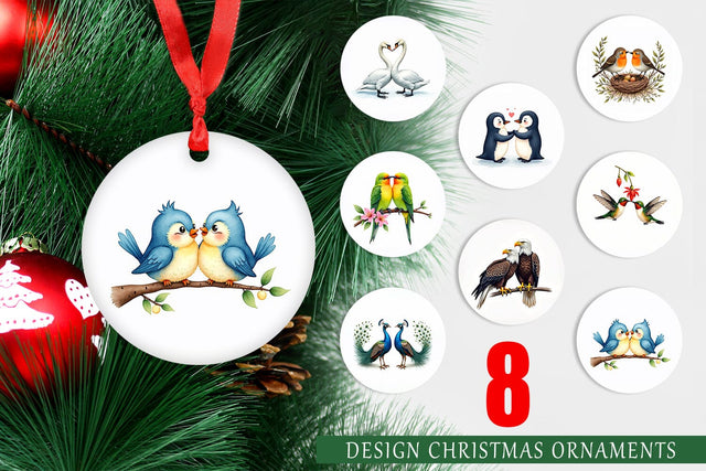 Ornament Avian Affection Watercolor Bird Couples Sublimation artnoy 