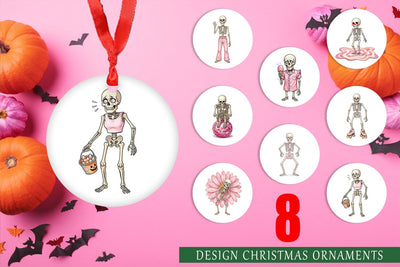 Ornament Awkward Pink Skeleton Retro Watercolor Sublimation artnoy 