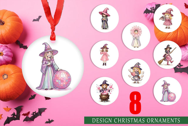 Ornament Awkward Pink Witch Retro Watercolor Sublimation artnoy 