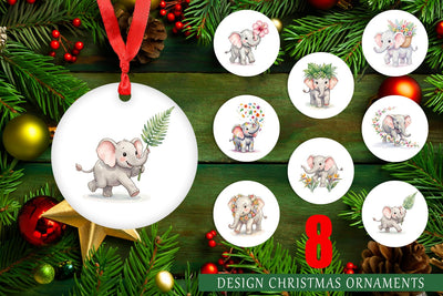 Ornament Baby Elephant Floral Parade Watercolor Sublimation artnoy 