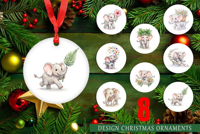 Ornament Baby Elephant Floral Parade Watercolor Sublimation artnoy 