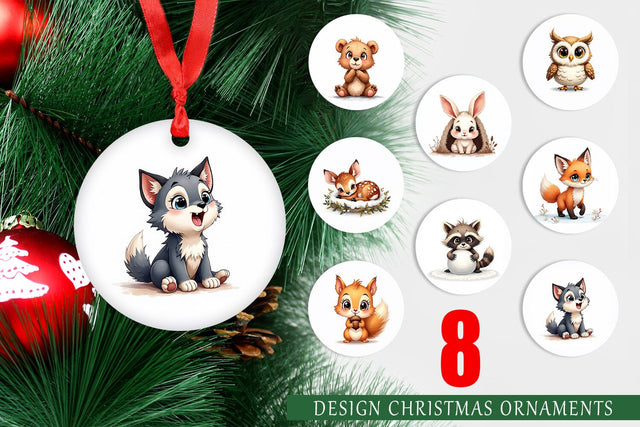 Ornament Baby Forest Animals Winter Watercolor Sublimation artnoy 