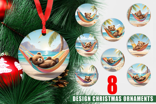 Ornament Bear in Summer Hammock Sublimation artnoy 