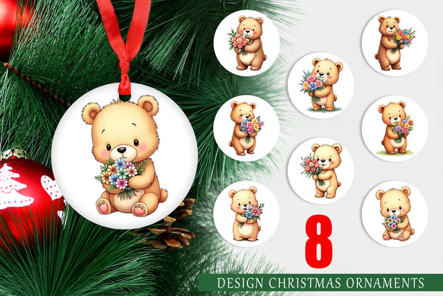 Ornament Bear Spring Bouquet Sublimation artnoy 