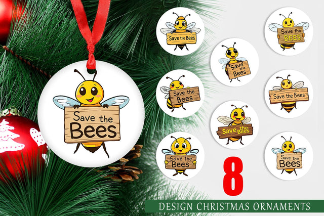 Ornament Bee Holding Sign Sublimation artnoy 