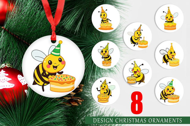 Ornament Bee with Birthday Cake Sublimation artnoy 