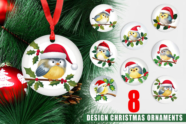 Ornament Bird on Holly Branch Sublimation artnoy 