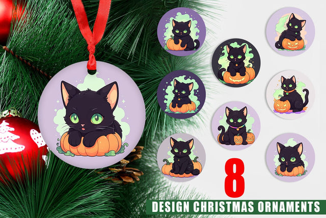 Ornament Black Cat and Pumpkin Sublimation artnoy 