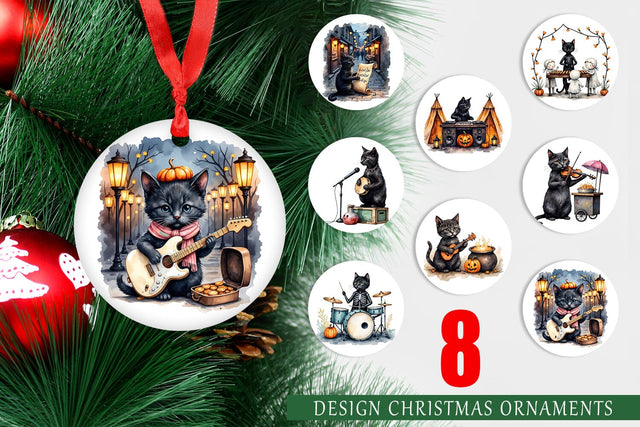 Ornament Black Cat Tunes Sublimation artnoy 