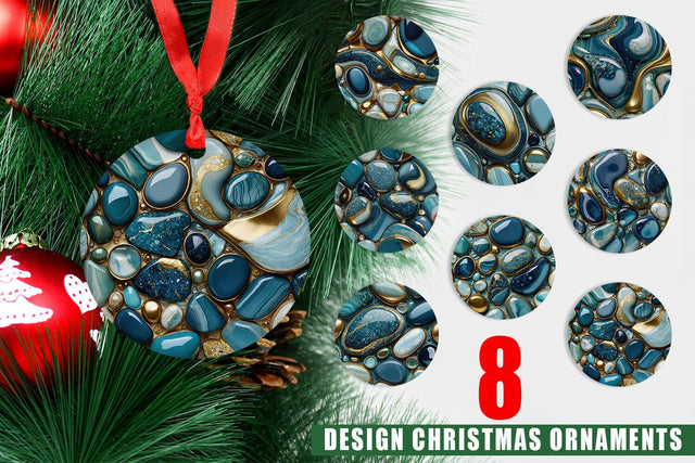 Ornament Blue and Gold Pebbles Sublimation artnoy 