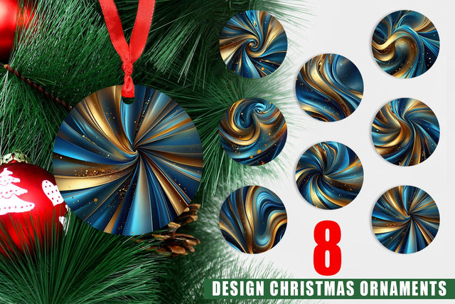 Ornament Blue and Gold Swirl Sublimation artnoy 