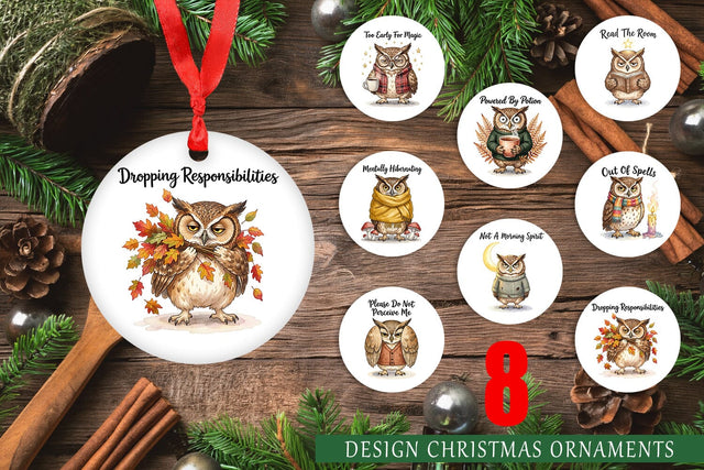 Ornament Burnt Out Owl Whimsigoth Watercolor Sublimation artnoy 