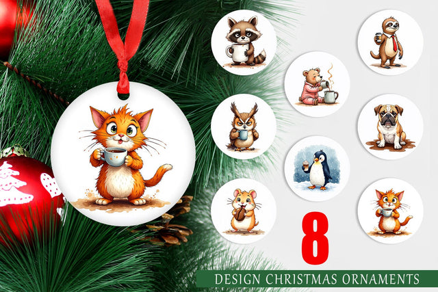 Ornament Caffeinated Chaos Grumpy Animal Watercolors Sublimation artnoy 