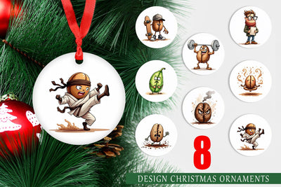 Ornament Caffeinated Chaos Sarcastic Coffee Bean Characters Sublimation artnoy 