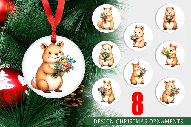 Ornament Capybara Spring Bouquet Sublimation artnoy 