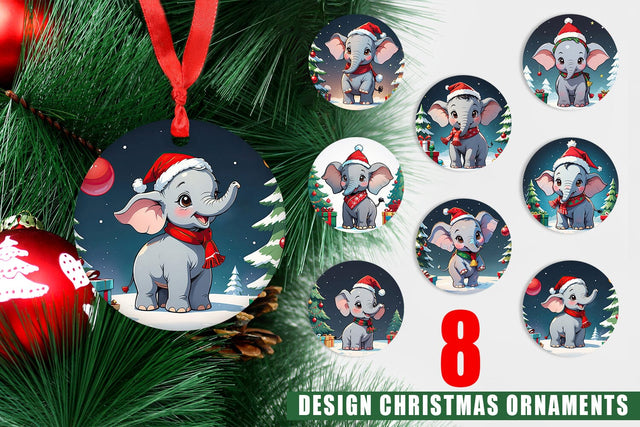 Ornament Cartoon Christmas Elephant Sublimation artnoy 