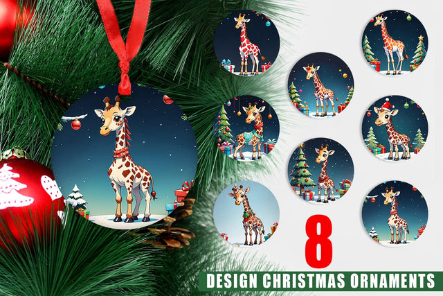 Ornament Cartoon Christmas Giraffe Sublimation artnoy 