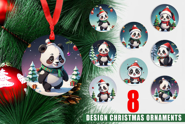 Ornament Cartoon Christmas Panda Sublimation artnoy 