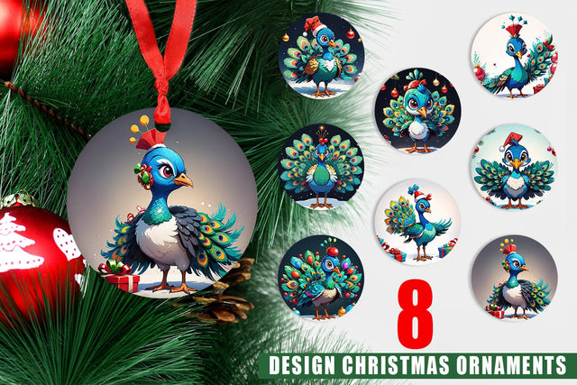 Ornament Cartoon Christmas Peacock Sublimation artnoy 