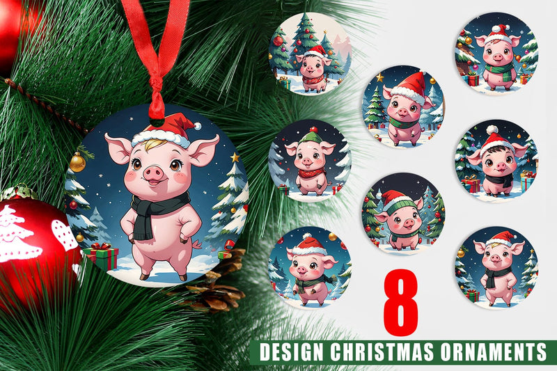 Ornament Cartoon Christmas Pig Sublimation artnoy 