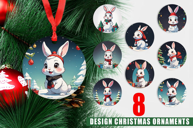 Ornament Cartoon Christmas Rabbit Sublimation artnoy 