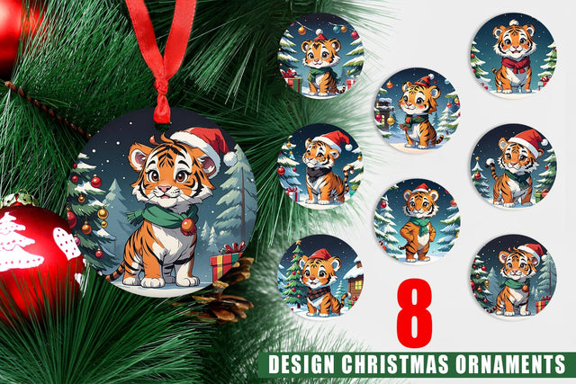 Ornament Cartoon Christmas Tiger Sublimation artnoy 