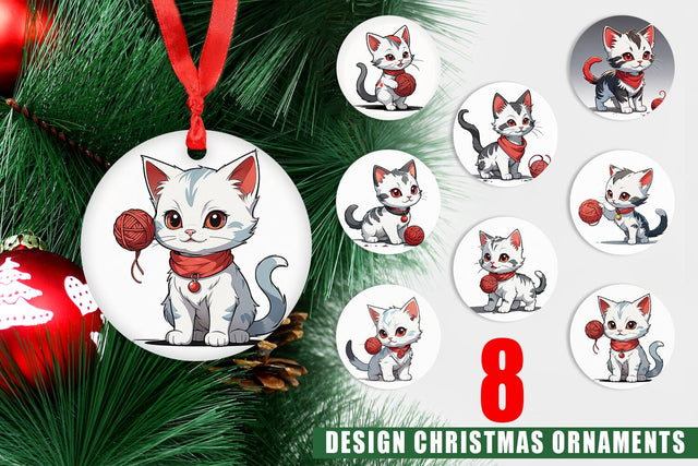 Ornament Cat and Yarn Ball Sublimation artnoy 