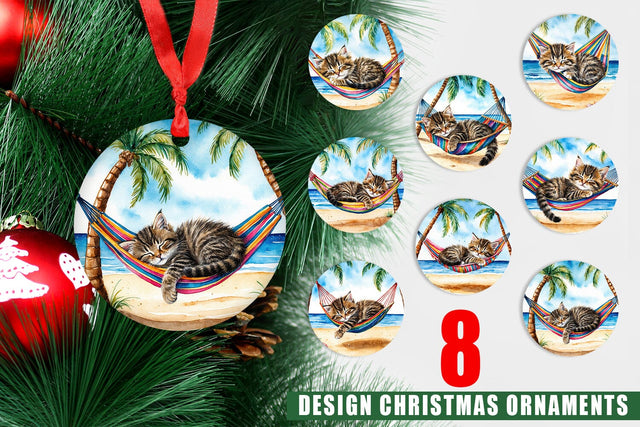 Ornament Cat in Summer Hammock Sublimation artnoy 