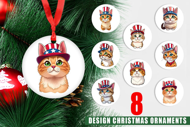 Ornament Cat Patriotic Sublimation artnoy 