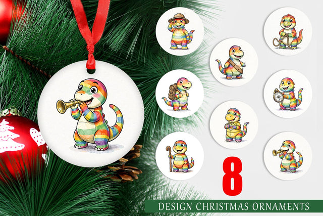 Ornament Cheerful Retro Scout Dino Watercolor Sublimation artnoy 