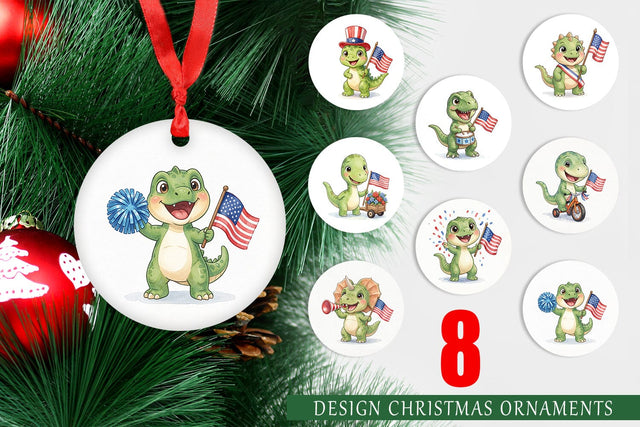 Ornament Chibi Patriotic Parade Dino Watercolor Sublimation artnoy 