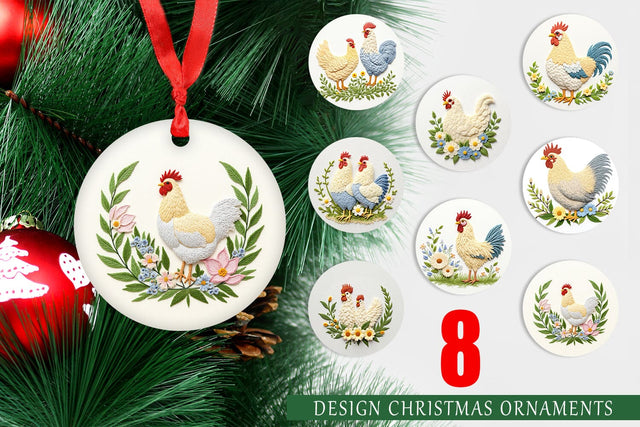 Ornament Chicken Embroidery Sublimation artnoy 
