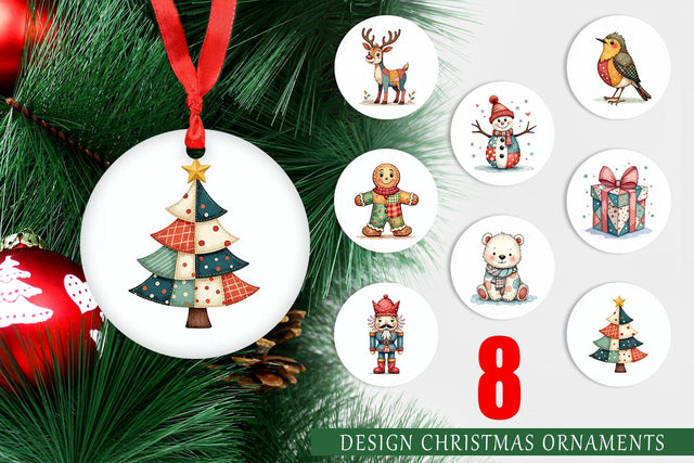 Ornament Christmas Cartoon Patchwork Sublimation artnoy 